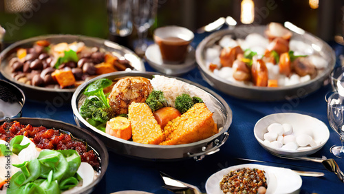 table full of food  dinner  gourmet  traditional  restaurant  Generative AI