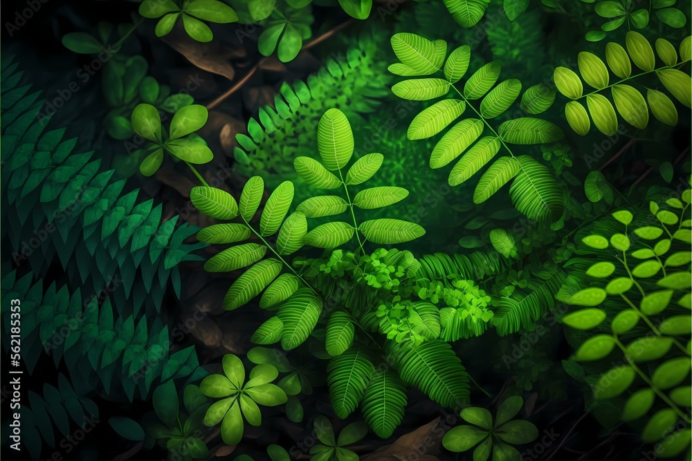 Fototapeta premium ﻿A group of green leaves - Generative AI