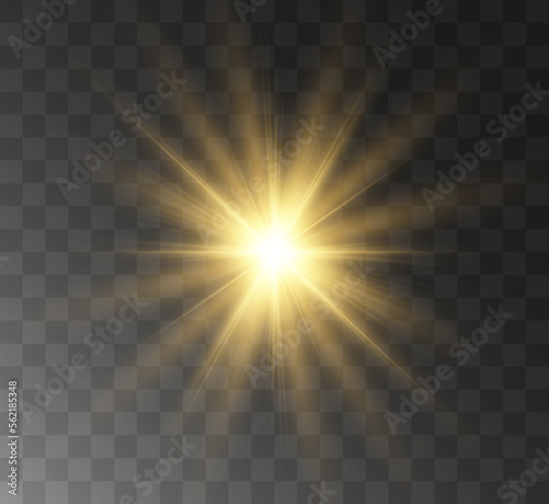 Transparent yellow sunlight special lens flash light effect. Front solar flare lense