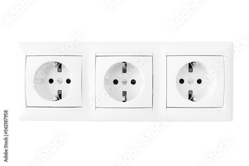 White triple electrical outlet. Isolated png with transparency