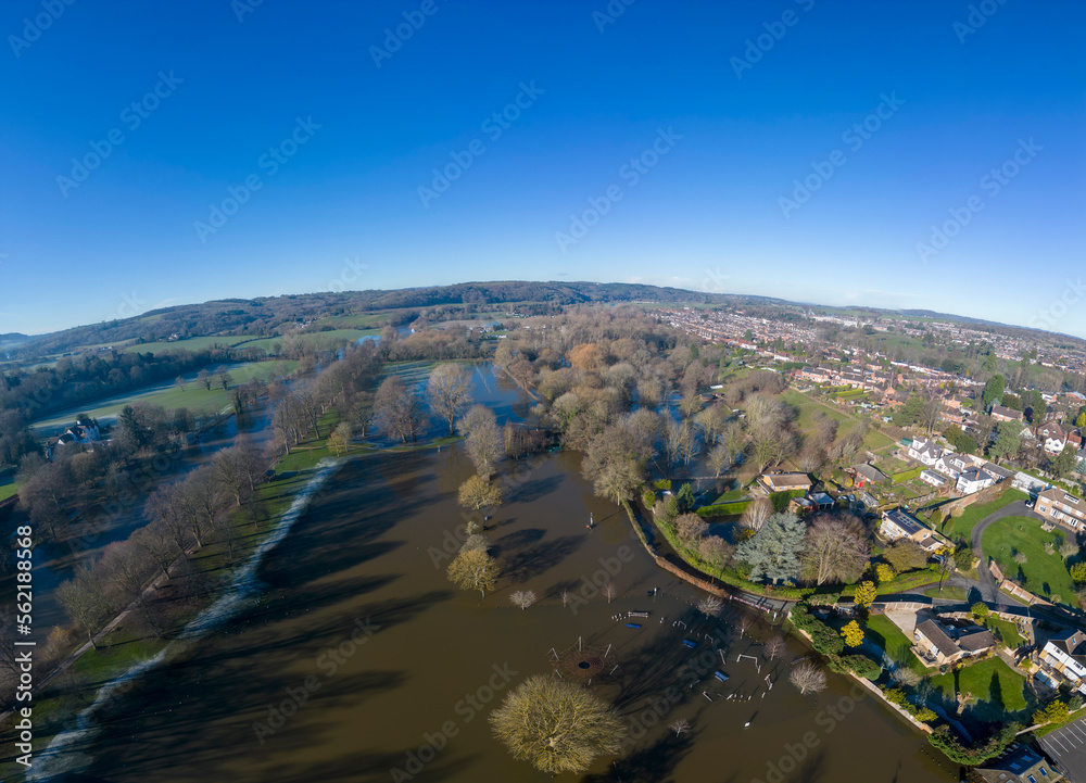 A flooded town and park in the UK A flooded town and park in the UK