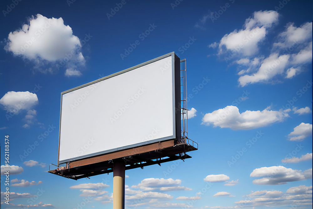 Large White Billboard Sign on Road in Middle of Nowhere. Generative ai Large White Billboard Sign on Road in Middle of Nowhere. Generative ai