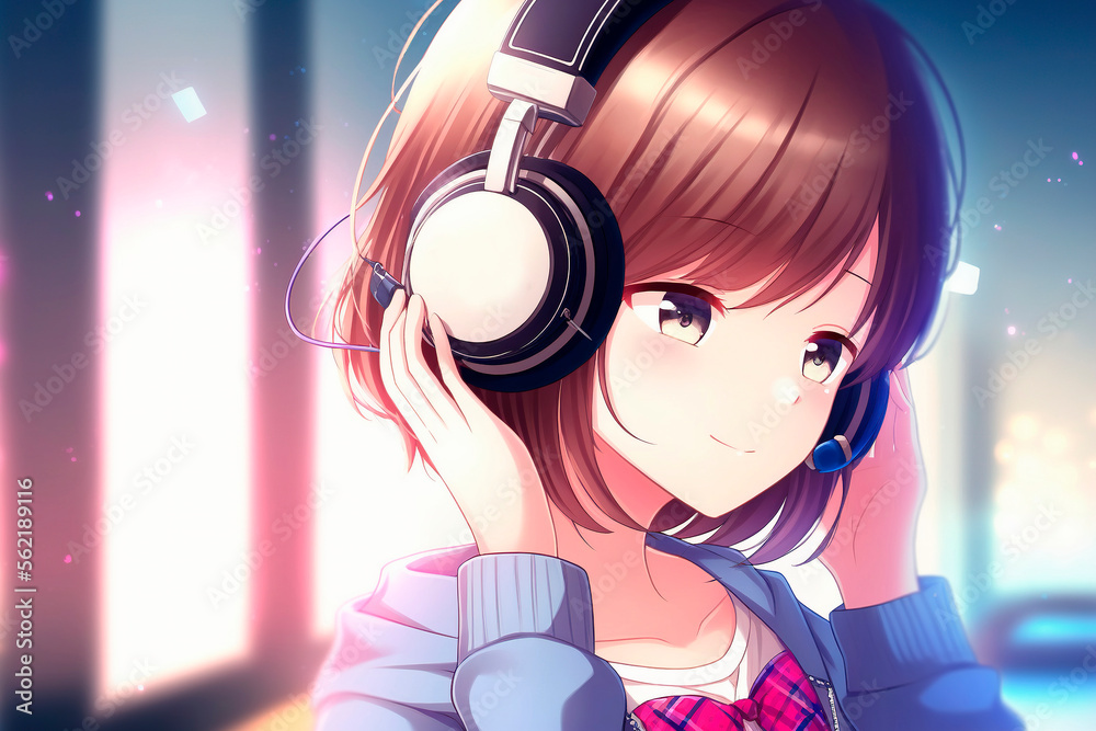 Anime Girl with Headphones · Creative Fabrica-demhanvico.com.vn