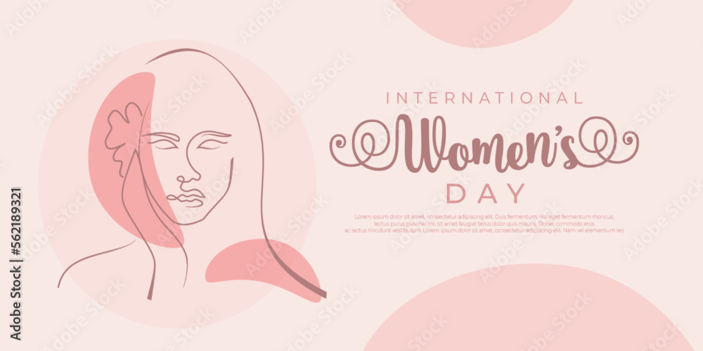 Awesome banner women's day with beautiful girl line art isolated vector