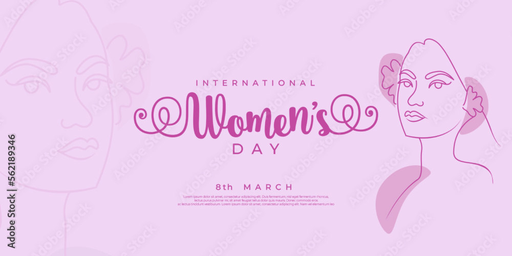 Happy womens day banner with line art woman illustration Happy womens day banner with line art woman illustration