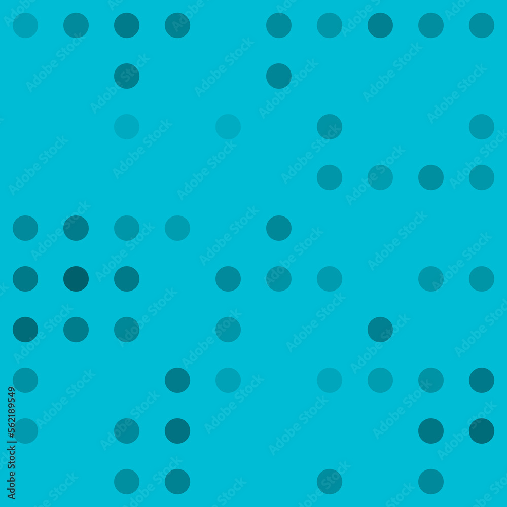 Abstract seamless geometric pattern. Mosaic background of black circles. Evenly spaced big shapes of different color. Vector illustration on cyan background Abstract seamless geometric pattern. Mosaic background of black circles. Evenly spaced big shapes of different color. Vector illustration on cyan background