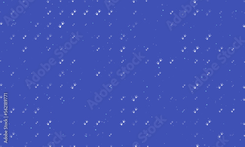 Seamless background pattern of evenly spaced white frog tracks symbols of different sizes and opacity. Vector illustration on indigo background with stars