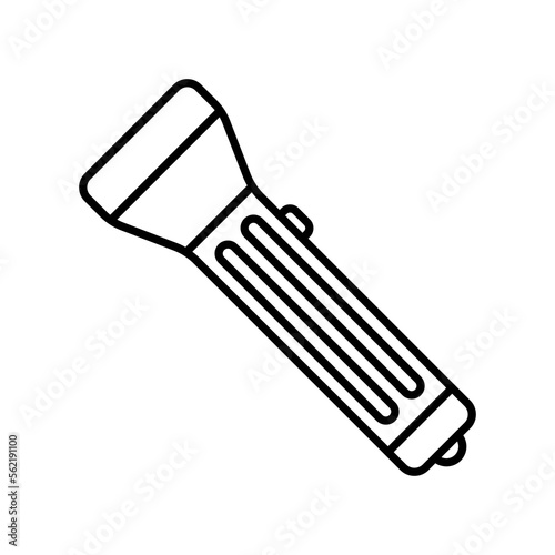 Flashlight icon. Torch. Black contour linear silhouette. Side view. Editable strokes. Vector simple flat graphic illustration. Isolated object on a white background. Isolate.