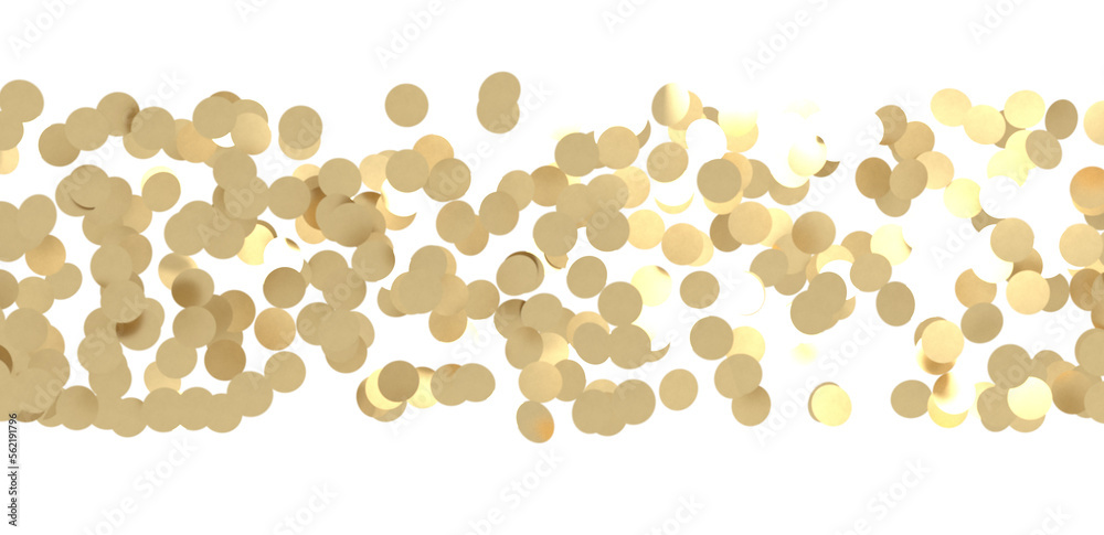 Golden serpentine confetti on transparent background. luxury isolated