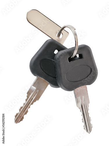 Obraz na płótnie Set of car, motorcycle or furniture keys with metallic label. Isolated png with transparency w salonie
