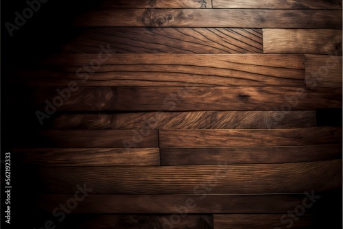 ﻿A wood surface with a dark background - Generative AI
