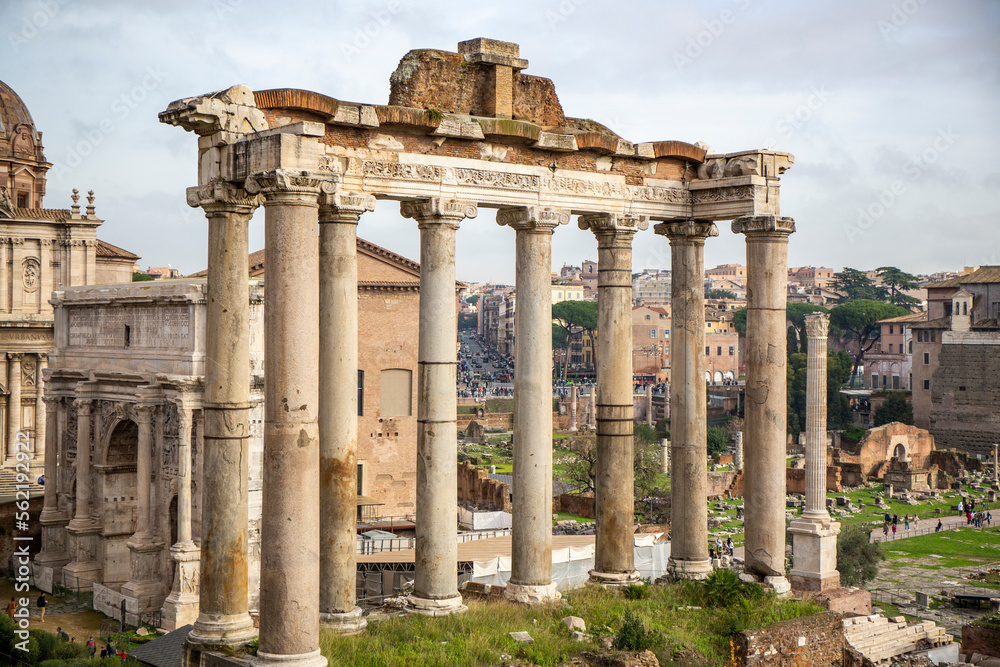 Roman Forum, its ruins of different constructions of the time, in Rome