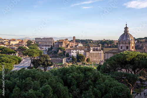 View over Rome from the Forum with the Colosseum in the background © angel