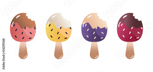 Assortment of ice cream treats, chocolate, vanilla, and fruity popsicles vector illustration