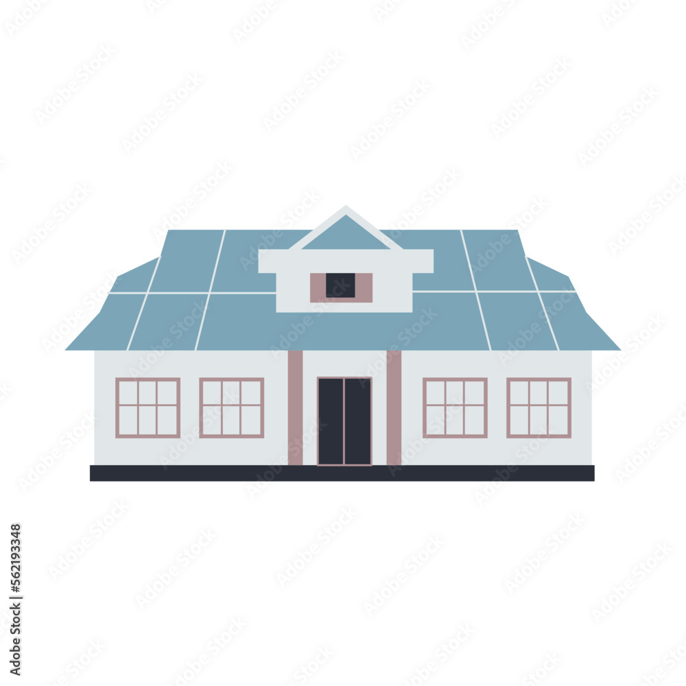 White house with blue roof vector illustration.