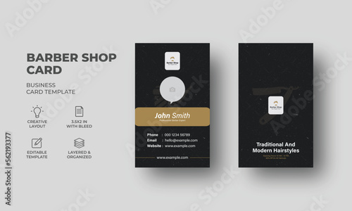 barber business card template. beauty salon and hairstyle stylist promo vector illustrator. 