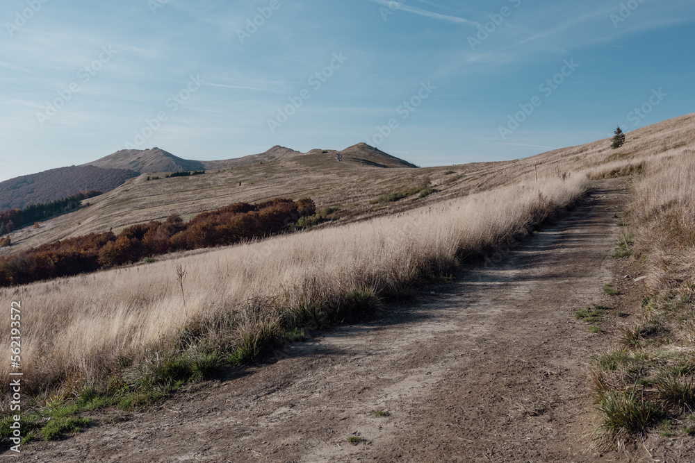 Grassy steppes in the mountains in autumn