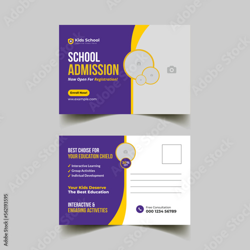 kids back to school promotion education admission postcard template. kids summer camp EDDM Postcard layout. 