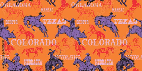 vector image of seamless texture wild west rodeo cowboys print on fabric paper 