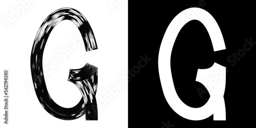 Letter G made of ribbon with glossy black tiles, isolated on white with clipping mask, 3d rendering