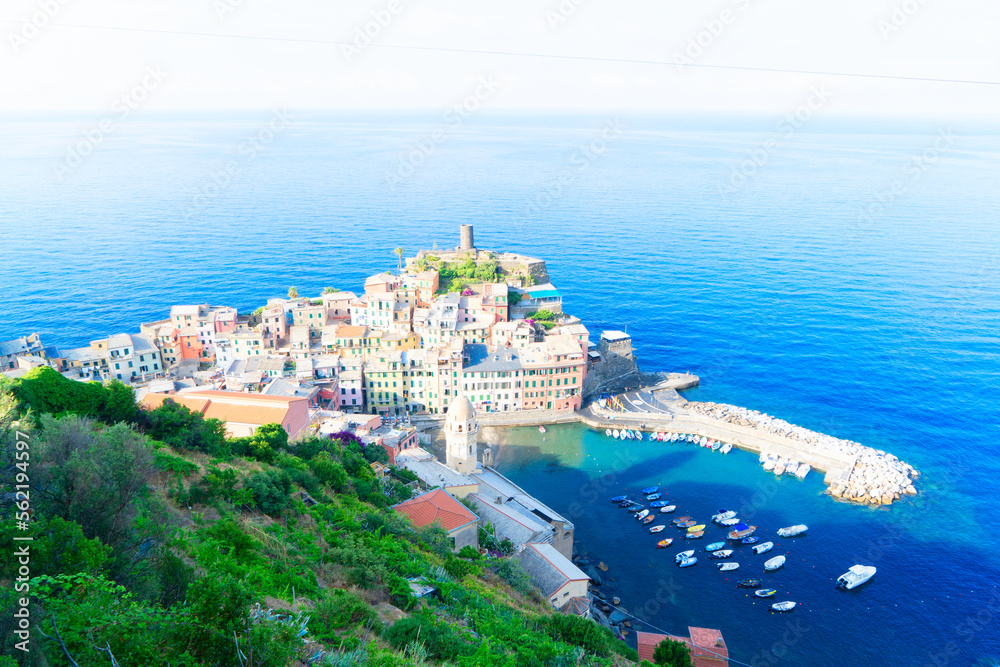 Vernazza pituresque town of Cinque Terre, Italy, view from above