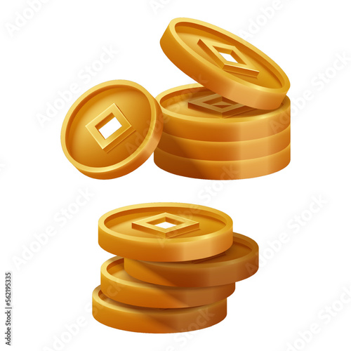 Chinese Coin Stacks. 3D illustration of Chinese new year coin stacks. Vector Illustration
