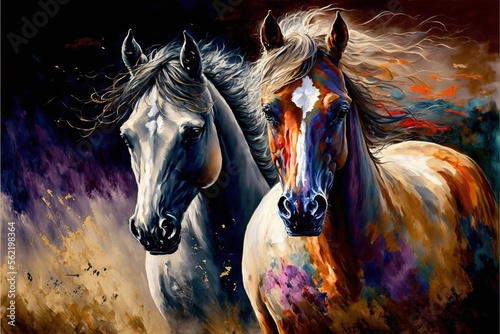 Print op canvas horses, pop art, canvas print, wall art