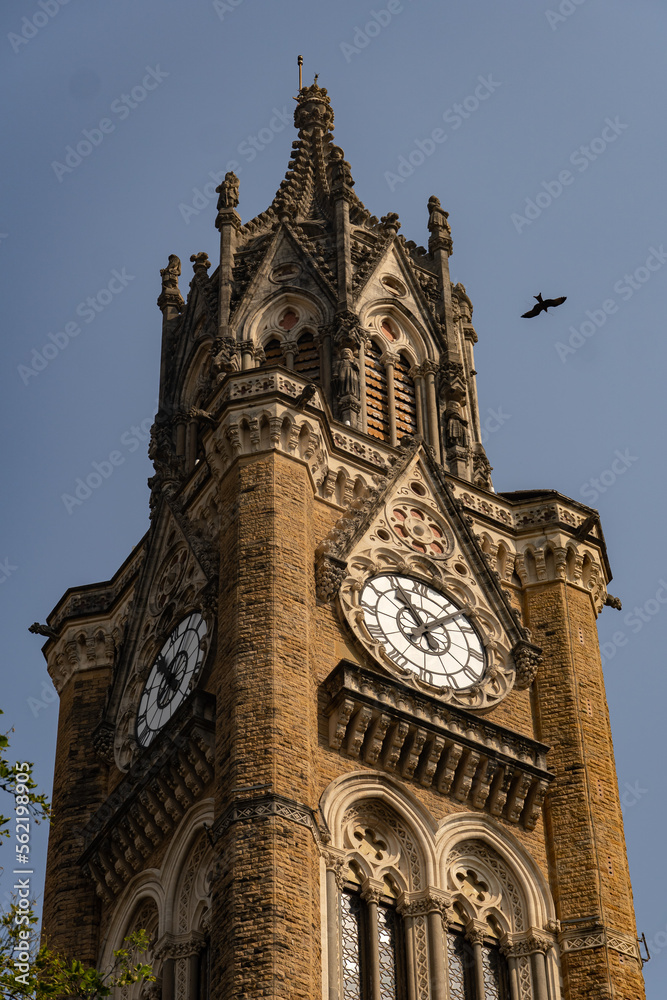 Mumbai, Maharashtra, India December 31th 2022: The Rajabai Clock Tower in the campus of the University of Mumbai