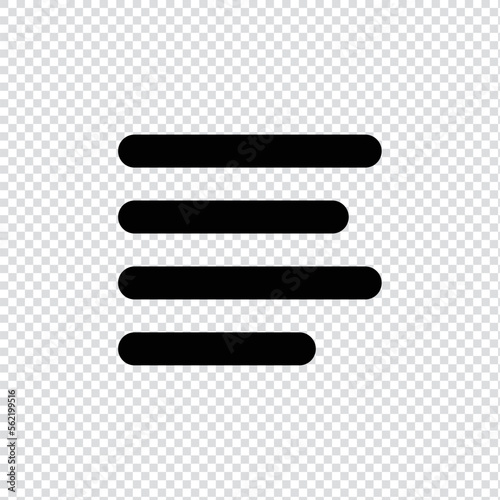 Equal left align filled icon in transparent background, basic app and web UI bold line icon, EPS10