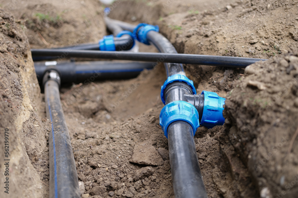 Installation of pipeline irrigation system outdoor. Installation of pipeline irrigation system outdoor.