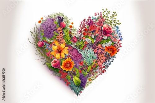 Heart made of flowers Valentine's day wallpaper digital art Ai generated