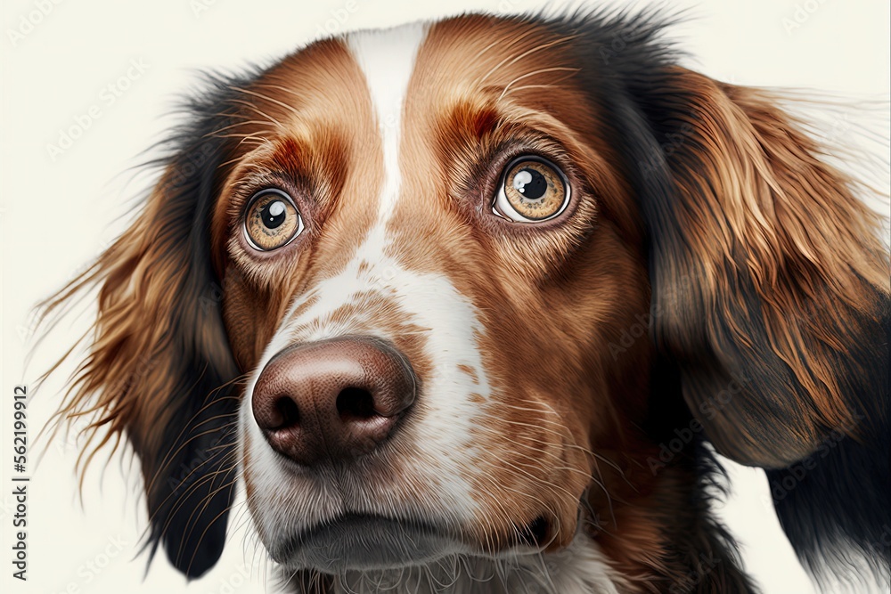 Cute dog face, white background. Generative AI