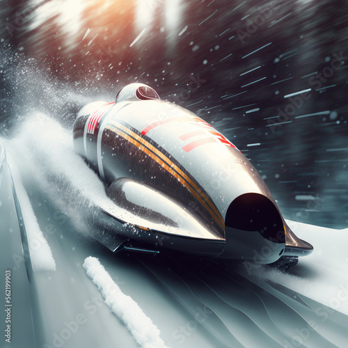 Photographie bobsleigh winter sport at high speed on ice. generative ai