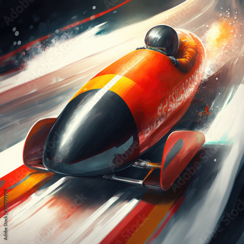 Fototapeta bobsleigh winter sport at high speed on ice. generative ai