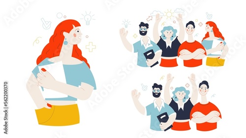 The composition with businesslike, modern young people