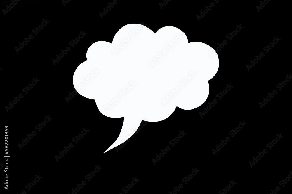 Speech bubble in the form of a cloud on a black background in the center. Free space for text. Empty white speech bubble with text writing option. The concept of speech communication on the Internet Speech bubble in the form of a cloud on a black background in the center. Free space for text. Empty white speech bubble with text writing option. The concept of speech communication on the Internet