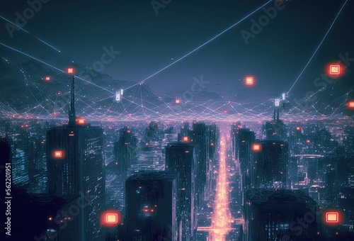 Concept Art Of Telecommunication Visualized In A City. Generative AI
