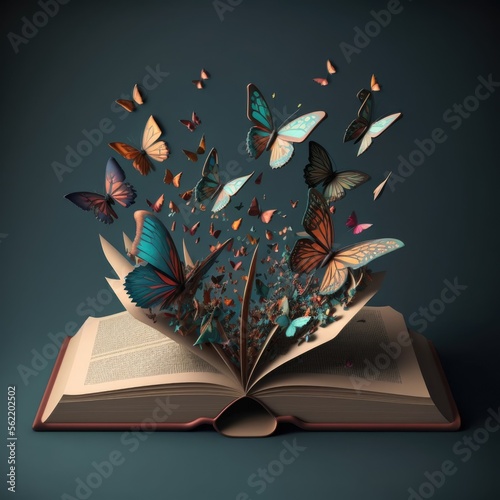 book with butterflies coming out of it - Generative, AI