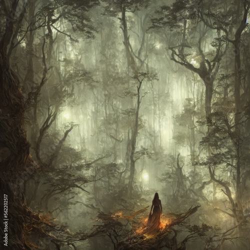 Surreal night forest scene: illustration - Generative, AI