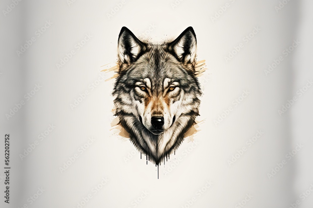 Obraz premium Wolf with intimidating look, wolf face painting with white background. Generative AI