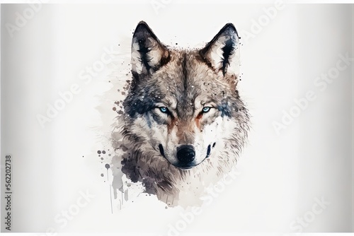 Wallpaper Mural Wolf with intimidating look, wolf face painting with white background. Generative AI Torontodigital.ca