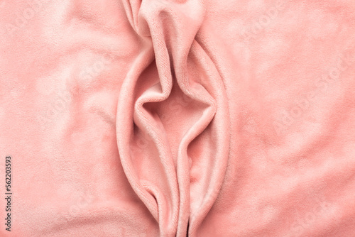 Pink soft fabric shaped as female genital organs, vulva and labia, vagina concept photo