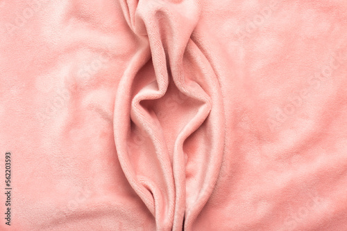 Pink soft fabric shaped as female genital organs, vulva and labia, vagina concept