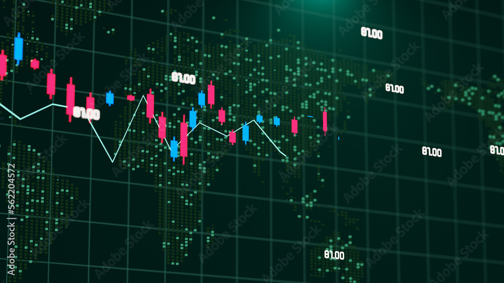 Stock market or forex trading candlestick graph in graphic design for financial investment concept.