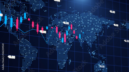 Принти на полотні Stock market chart, beautiful animation on world map background