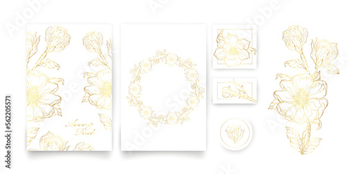 A set of cards with a gold floral ornament. Romantic set