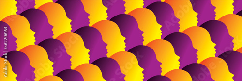 Banner with colorful human profiles. Dimension 3:1. Vector illustration.
