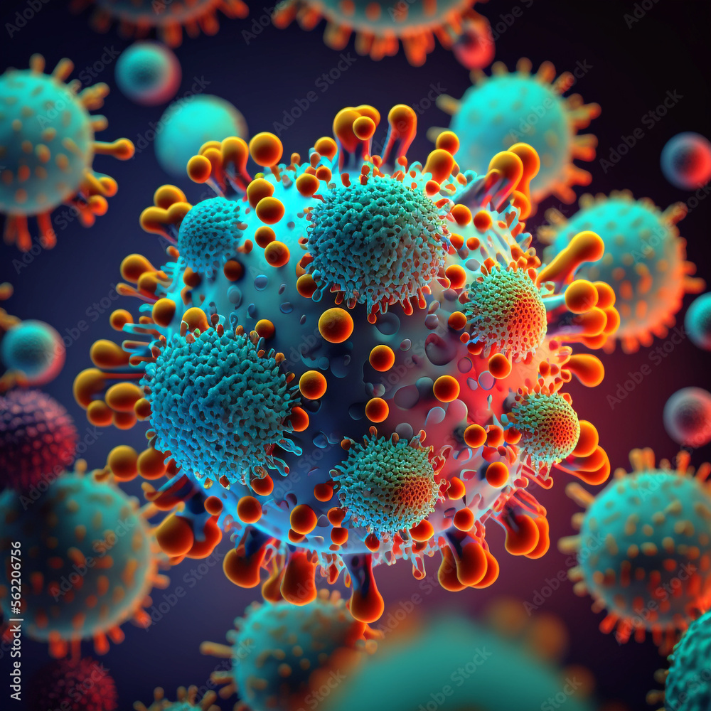 Close-up of Covid-19 Virus bacteria, generative ai.