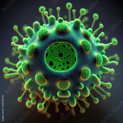 Close-up of Covid-19 Virus bacteria, generative ai.