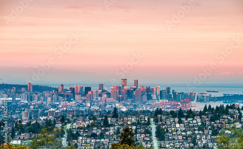 pink panoramic Vancouver in the province british columbia 